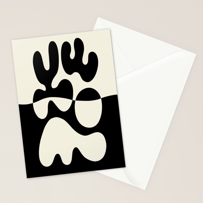 Mid Century Modern Organic Abstraction 235 Black and Ivory White Stationery Card Gallery Image 2