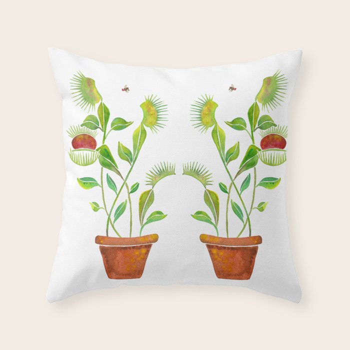 Venus Fly Trap Watercolor Throw Pillow Gallery Image 6
