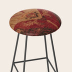 Antique Distressed Red Silk with Palmettes and Birds Stool Gallery Image 2