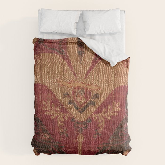 Antique Distressed Red Silk with Palmettes and Birds Comforter Gallery Image 6