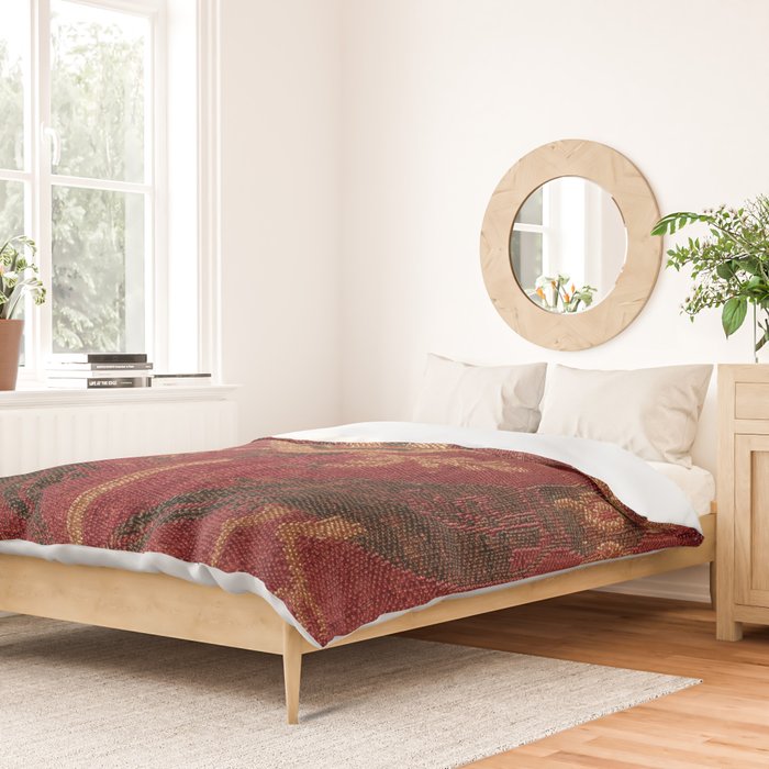 Antique Distressed Red Silk with Palmettes and Birds Duvet Cover Gallery Image 2