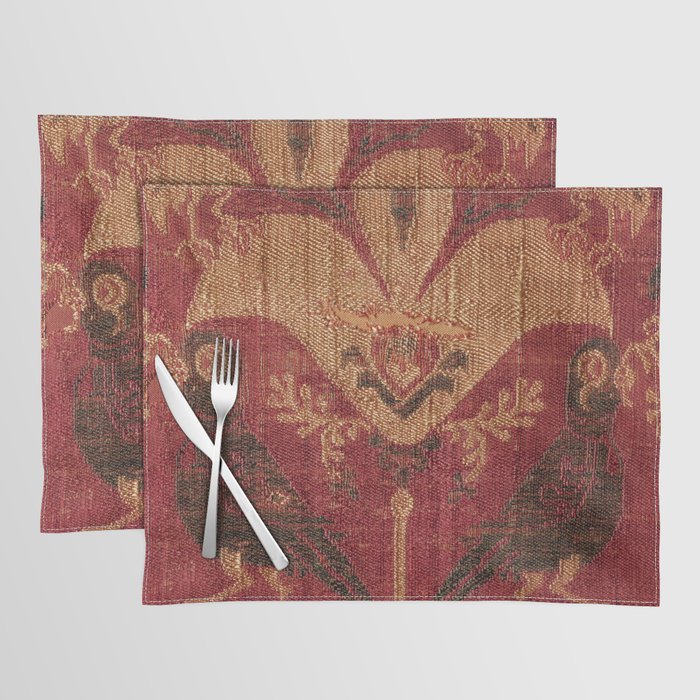 Antique Distressed Red Silk with Palmettes and Birds Placemat Gallery Image 1