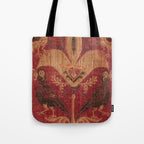 Antique Distressed Red Silk with Palmettes and Birds Tote Bag Gallery Image 1