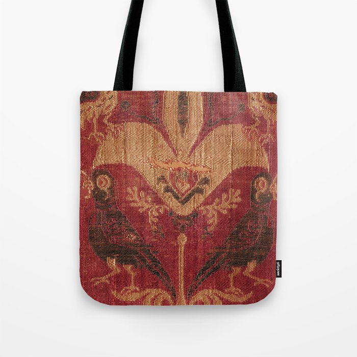 Antique Distressed Red Silk with Palmettes and Birds Tote Bag Gallery Image 1