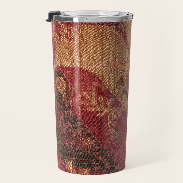 Antique Distressed Red Silk with Palmettes and Birds Travel Mug Gallery Image 3