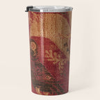 Antique Distressed Red Silk with Palmettes and Birds Travel Mug Gallery Image 3