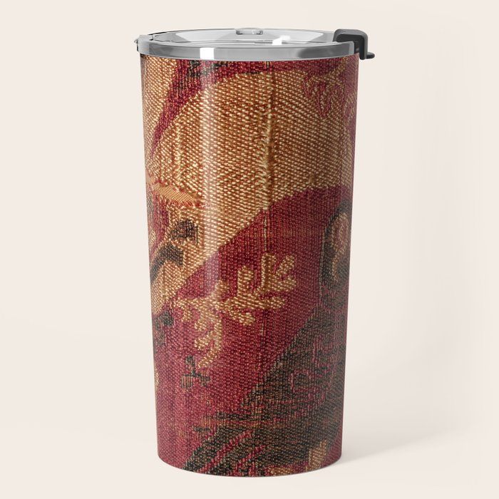 Antique Distressed Red Silk with Palmettes and Birds Travel Mug Gallery Image 2
