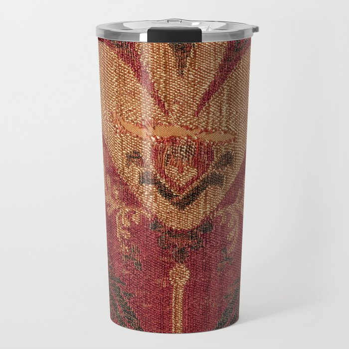 Antique Distressed Red Silk with Palmettes and Birds Travel Mug Gallery Image 1