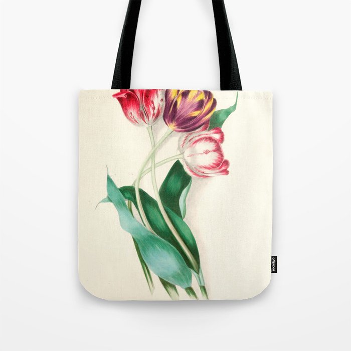 Tulips by Clarissa Munger Badger, "Floral Belles," 1866 (benefitting The Nature Conservancy) Tote Bag Gallery Image 1