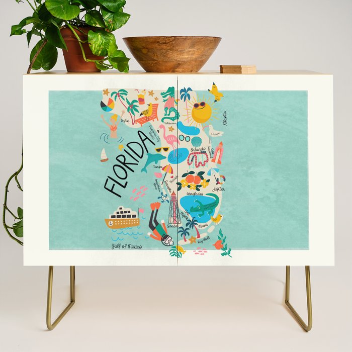 Florida State Beach Map Credenza Gallery Image 1