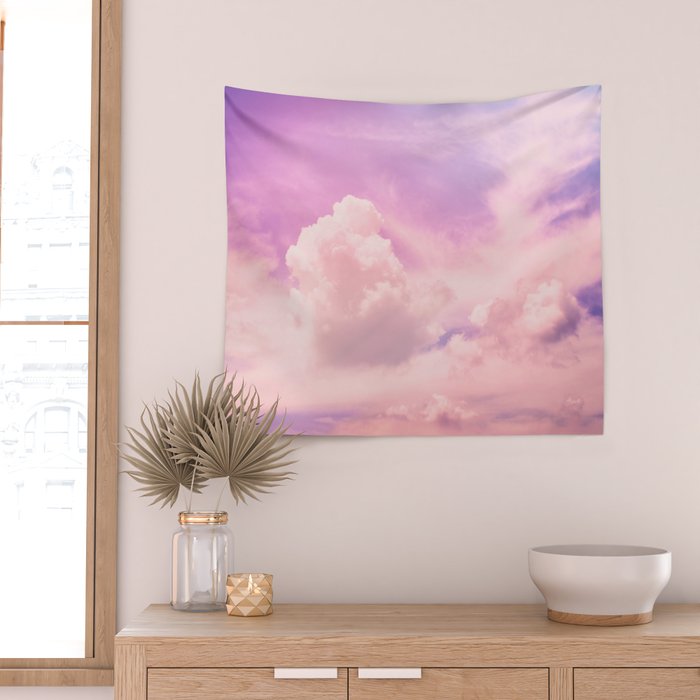 Pink And Purple Fluffy Colorful Clouds Cotton Candy Texture Wall Tapestry Gallery Image 2