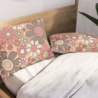 Retro Garden Gingham Flowers Vintage Pattern Peach Mauve Pillow Sham Gallery Image 2
