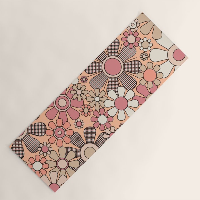 Retro Garden Gingham Flowers Vintage Pattern Peach Mauve Yoga Mat Gallery Image 1