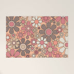 Retro Garden Gingham Flowers Vintage Pattern Peach Mauve Welcome Mat Gallery Image 1