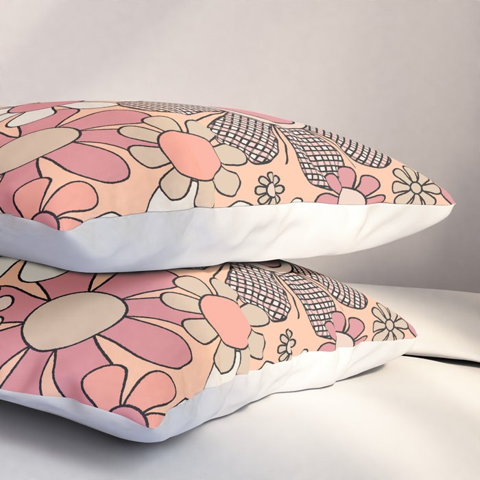 Retro Garden Gingham Flowers Vintage Pattern Peach Mauve Pillow Sham Gallery Image 3