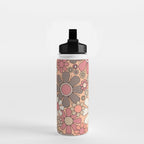 Retro Garden Gingham Flowers Vintage Pattern Peach Mauve Water Bottle Gallery Image 2