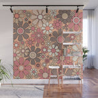 Retro Garden Gingham Flowers Vintage Pattern Peach Mauve Wall Mural Gallery Image 1