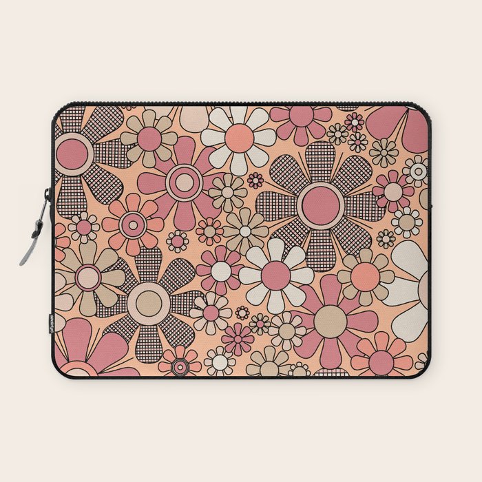 Retro Garden Gingham Flowers Vintage Pattern Peach Mauve Laptop Sleeve Gallery Image 1