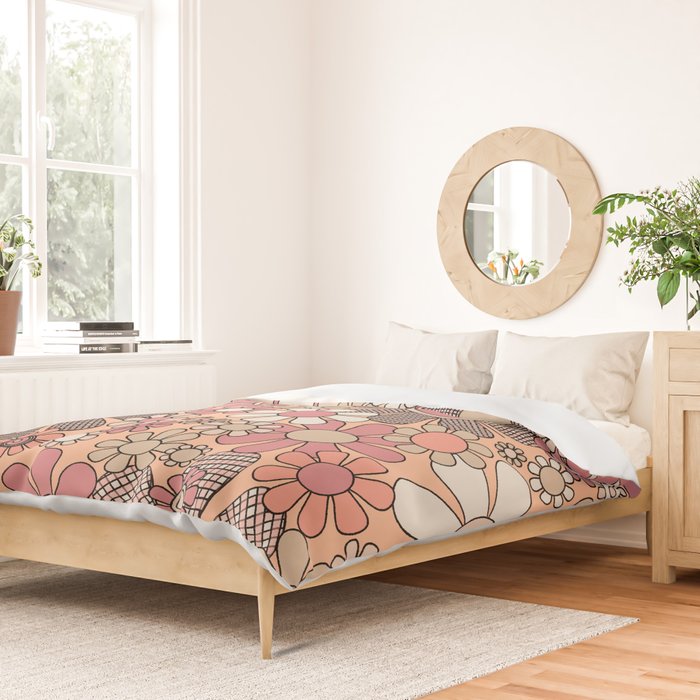 Retro Garden Gingham Flowers Vintage Pattern Peach Mauve Duvet Cover Gallery Image 2