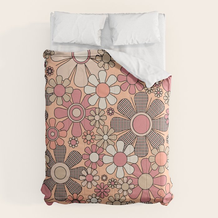Retro Garden Gingham Flowers Vintage Pattern Peach Mauve Comforter Gallery Image 6