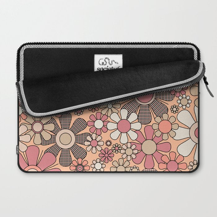 Retro Garden Gingham Flowers Vintage Pattern Peach Mauve Laptop Sleeve Gallery Image 2