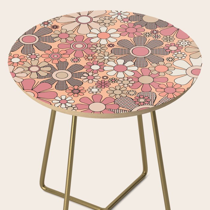 Retro Garden Gingham Flowers Vintage Pattern Peach Mauve Side Table Gallery Image 2