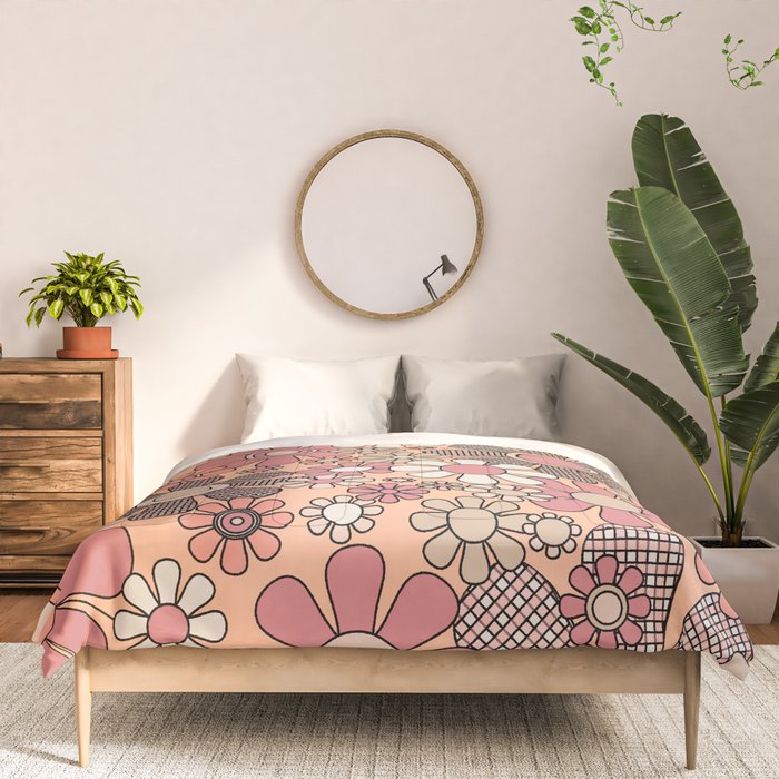 Retro Garden Gingham Flowers Vintage Pattern Peach Mauve Comforter Gallery Image 3