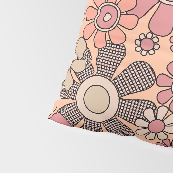Retro Garden Gingham Flowers Vintage Pattern Peach Mauve Pillow Sham Gallery Image 4