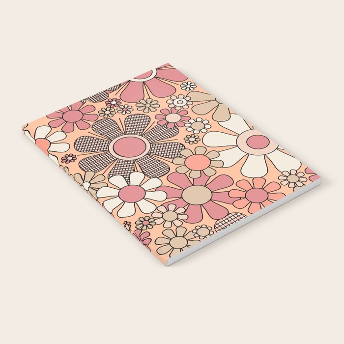 Retro Garden Gingham Flowers Vintage Pattern Peach Mauve Notebook
