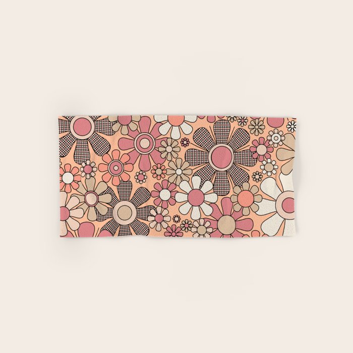 Retro Garden Gingham Flowers Vintage Pattern Peach Mauve Bath Towel Gallery Image 1