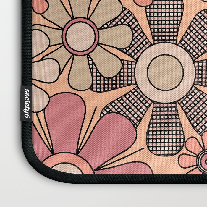 Retro Garden Gingham Flowers Vintage Pattern Peach Mauve Laptop Sleeve Gallery Image 3