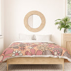 Retro Garden Gingham Flowers Vintage Pattern Peach Mauve Duvet Cover Gallery Image 3