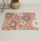 Retro Garden Gingham Flowers Vintage Pattern Peach Mauve Rug Gallery Image 1