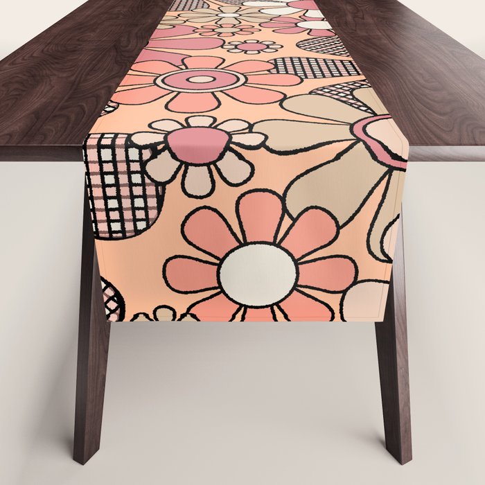 Retro Garden Gingham Flowers Vintage Pattern Peach Mauve Table Runner Gallery Image 1