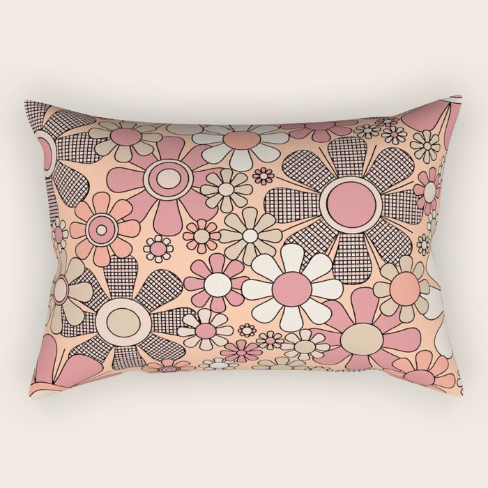 Retro Garden Gingham Flowers Vintage Pattern Peach Mauve Rectangular Pillow Gallery Image 2