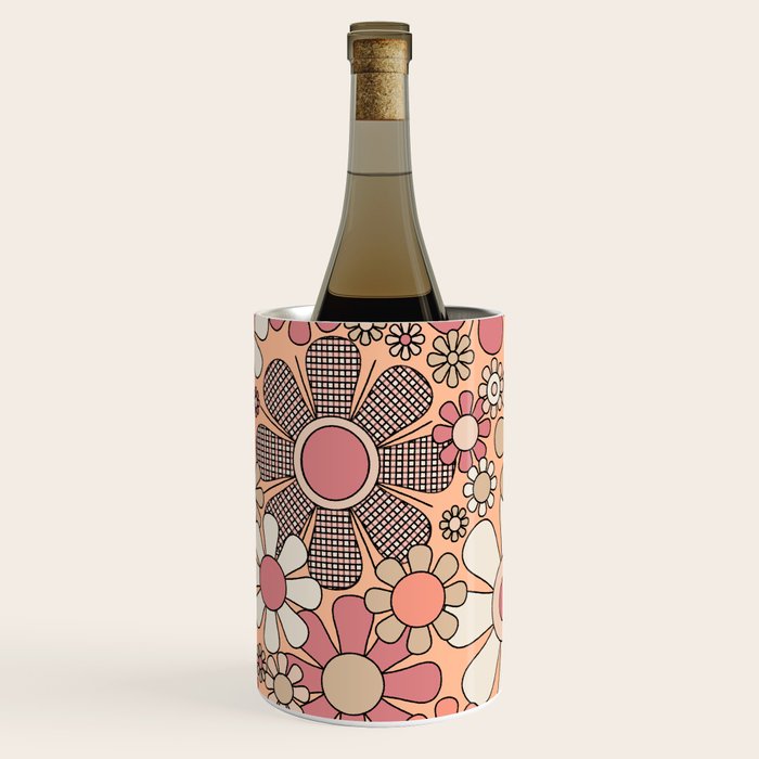 Retro Garden Gingham Flowers Vintage Pattern Peach Mauve Wine Chiller Gallery Image 3