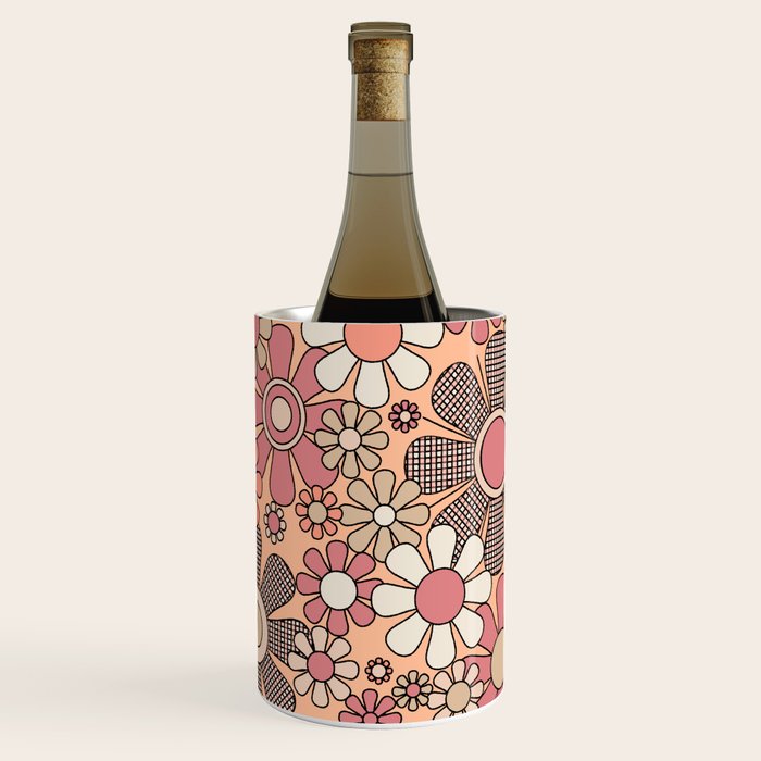 Retro Garden Gingham Flowers Vintage Pattern Peach Mauve Wine Chiller Gallery Image 1