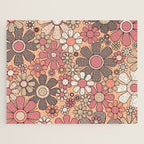 Retro Garden Gingham Flowers Vintage Pattern Peach Mauve Jigsaw Puzzle Gallery Image 1