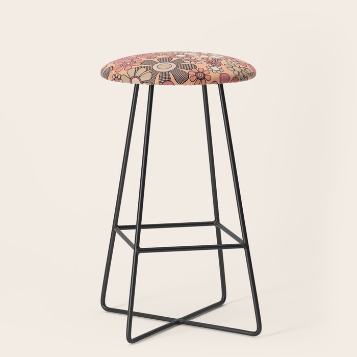 Retro Garden Gingham Flowers Vintage Pattern Peach Mauve Stool Gallery Image 1