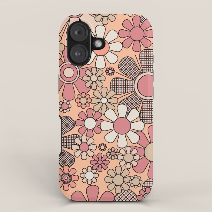 Retro Garden Gingham Flowers Vintage Pattern Peach Mauve iPhone Case Gallery Image 1