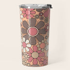 Retro Garden Gingham Flowers Vintage Pattern Peach Mauve Travel Mug Gallery Image 2
