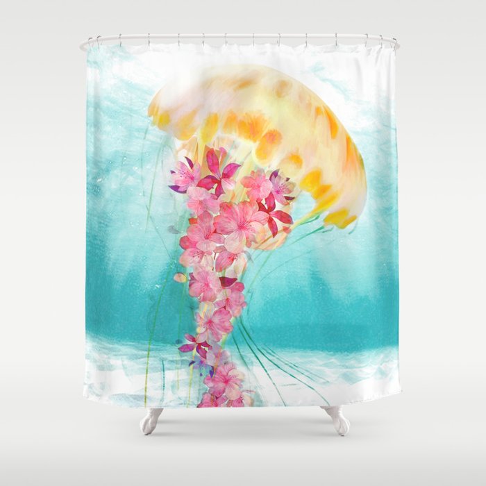 Jellyfish with Flowers Shower Curtain Gallery Image 1