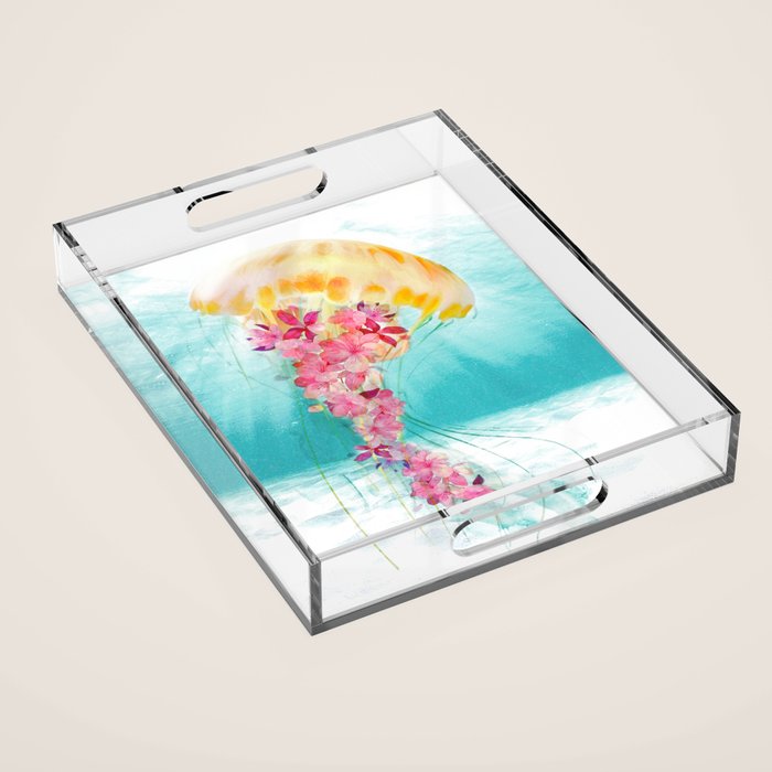 Jellyfish with Flowers Acrylic Tray Gallery Image 1
