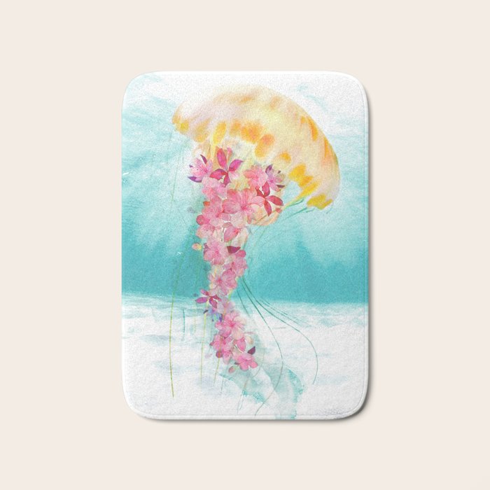 Jellyfish with Flowers Bath Mat Gallery Image 1
