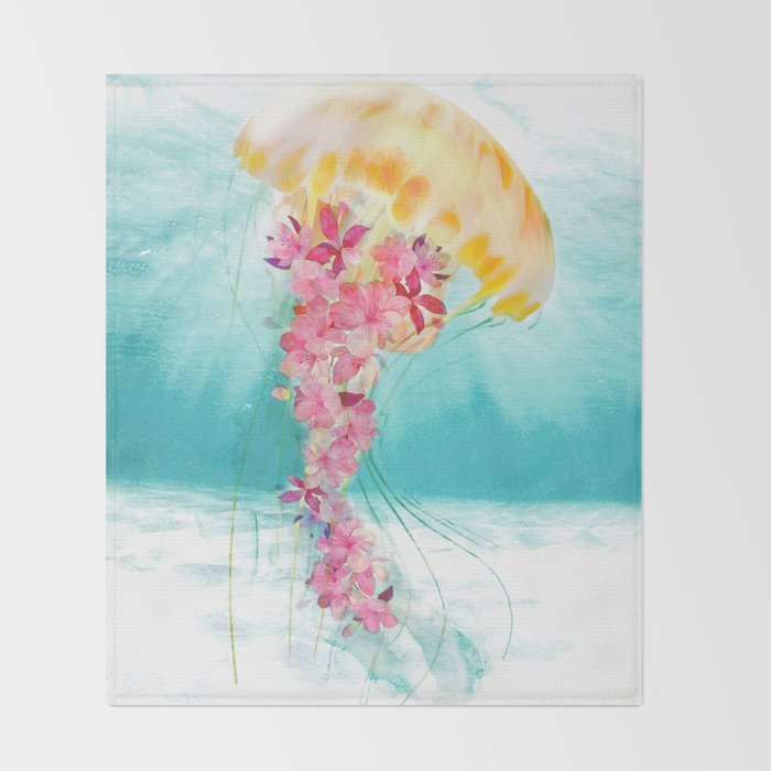 Jellyfish with Flowers Throw Blanket Gallery Image 2
