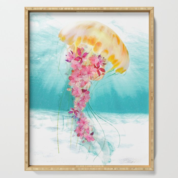 Jellyfish with Flowers Serving Tray Gallery Image 1