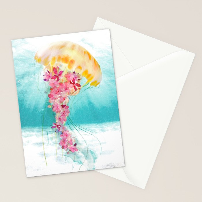 Jellyfish with Flowers Stationery Card Gallery Image 2