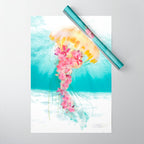Jellyfish with Flowers Wrapping Paper Gallery Image 1