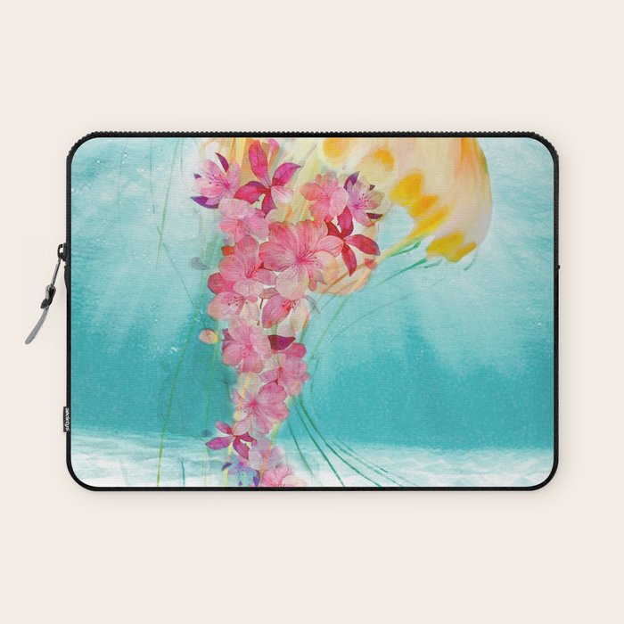 Jellyfish with Flowers Laptop Sleeve Gallery Image 1