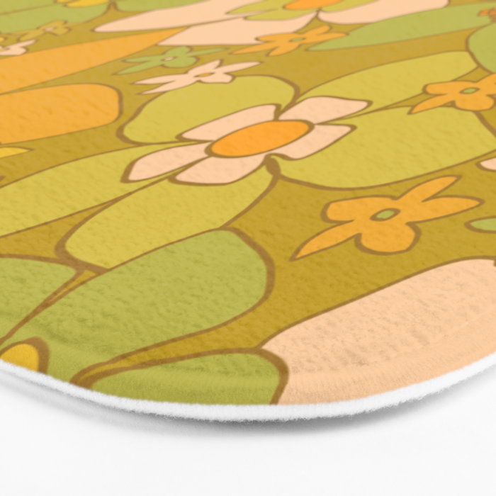 70s groovy retro floral pattern orange brown green handdrawn by surfy birdy  Bath Mat Gallery Image 3